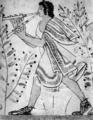 81. Флейтист (из группы музыкантов), фрагмент Росписи склепа «Леопард»,около 470 г. до н.э. национальный музей, Тарквиния