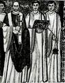 99. Епископ Максимилиан из Равенны и два дьякона с евангелием и кадилом. Мозаика из Сан-Витале в Равенне, 1-я половина VI века