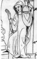 145. Рабочая одежда состояла из прилегающего нижнего платья с длинными рукавами и плаща, который набрасывался на голову. Женские фигуры из Библии Велислава, около 1340 г. Государственная библиотека, Прага.