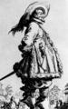 259. На мужчине широкая рубенсовская шляпа с перьями, широкий, окаймленный мехом плащ, длинные штаны и высокие сапоги.