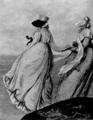 356 «Гэллери ов Фэшн»(Gallery of Fashion), Лондон, 1797 г. Модный силуэт того времени очень хорошо виден на этом рисунке из английского модного журнала; шляпа с широкой лентой в профиль закрывает лицо.