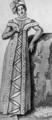 376. Высокая прямая шляпа с перьевым украшением, т. н. федертуффен, ниспадающим на сторону