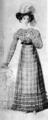 410. Из английского модного журнала, 1822г. Платье на каждый день из клетчатой ткани стемным поясом; шляпа со страусовыми перьями.