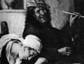 614. Ян Стен, Гуляки (фрагмент). Эрмитаж, Ленинград. У мужчины на длинные волосы надет берет, на женщине белый чепец, отделанный узкой кружевной каймой-стилизованная форма платка.