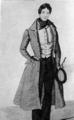 709. Эскизы костюмов из «Театерцайтунг», 1831 г. На мужчине в рединготе галстук с короткими концами, повязанный вокруг шеи два раза; на шнурке висит монокль.

