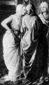 928. Филиппе Липпи, Три женщины (фрагмент из «Чудо св. Амвросия»). Государственный музей. Картинная галерея, Берлин. Накидки женщин покрывают и голову, образуя таким образом одновременно капюшон.

