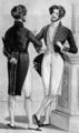 873. Из модного журнала около 1840 года. Вечерний фрак украшен каймой и носится с короткими брюками чуть ниже колен

