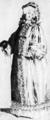 954. Иллюстрация из книги «Моды и нравы времен Марии Антуанетты», Париж, 1885 г. Дама одета в домино из желтой тафты, в руке она держит маску.

