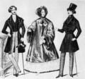 958. «Мод де Пари» (Modes de Paris), 1837 г. Дама одета в плащ с капюшоном и широкими рукавами с отворотами; на мужчинах - пальто с клетчатой отделкой.

